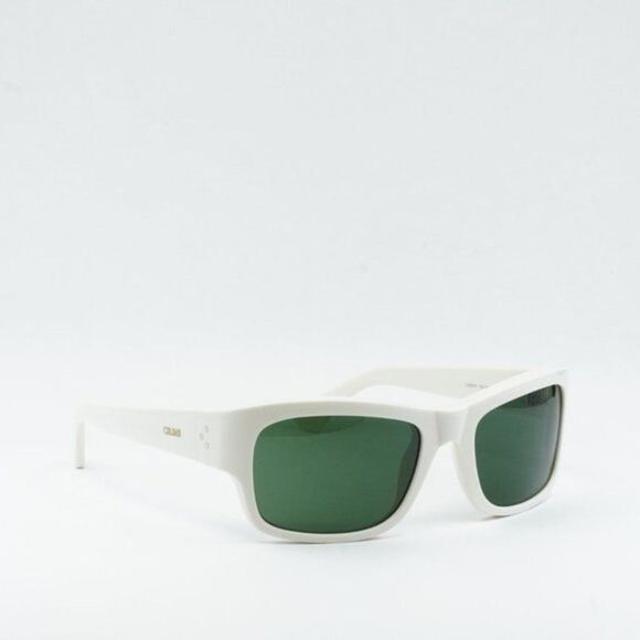 Celine CL40079I 25N Sunglasses Ivory Square Frame, Green lenses - Picture 1 of 11